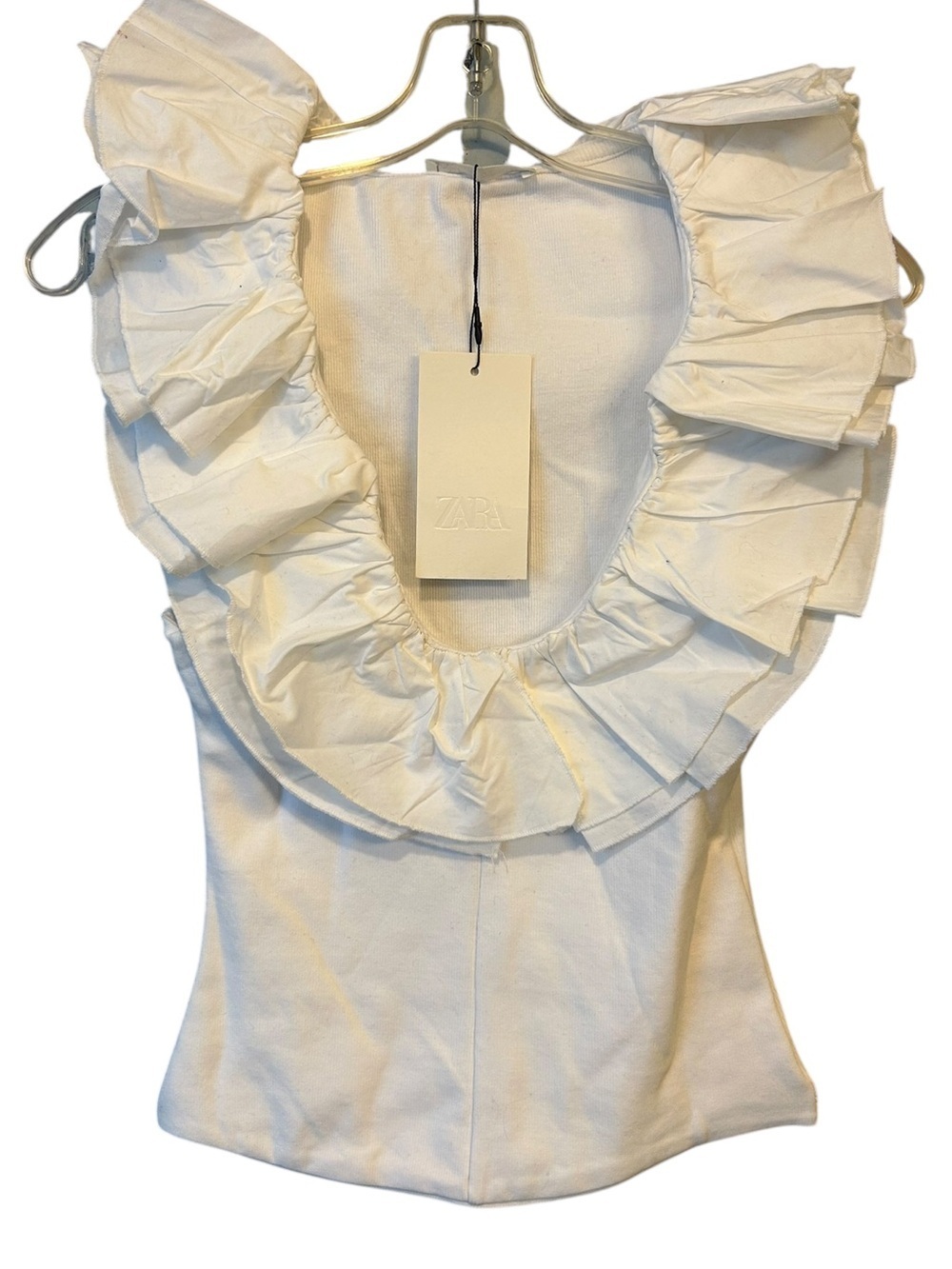NWT Zara White Ribbed Tank with Ruffle Collar - Picture 10 of 14